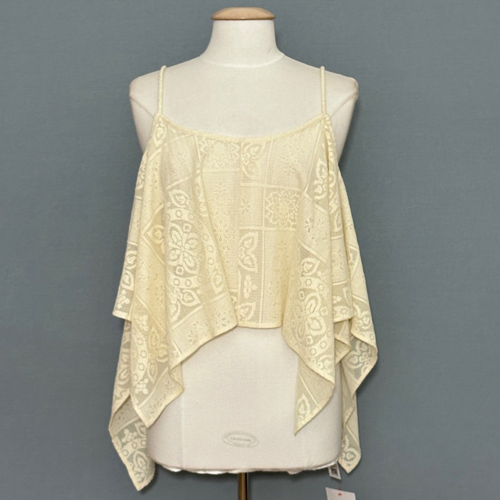 ASOS Womens Top 12 US Ivory Floral Sheer Open Relaxed Flowy Cami Boho Festival